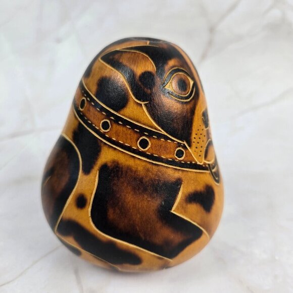 Handmade Folk Art Guard Dog Made From a Gourd Carved Burned Freestanding - Picture 8 of 11